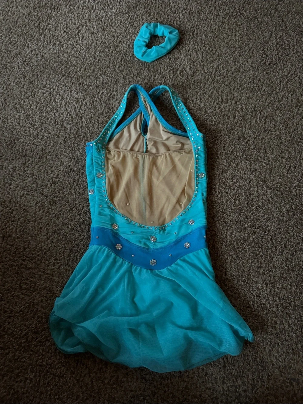 Turquoise Sparkle Dance Dress with Matching Scrunchie
